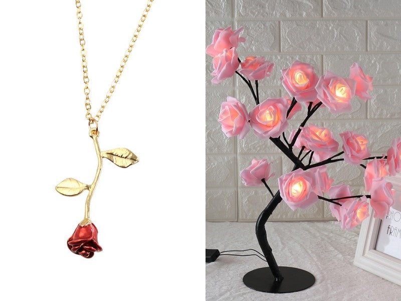 Creative Drop Red Rose Flower Pendant Necklace for Girlfriend