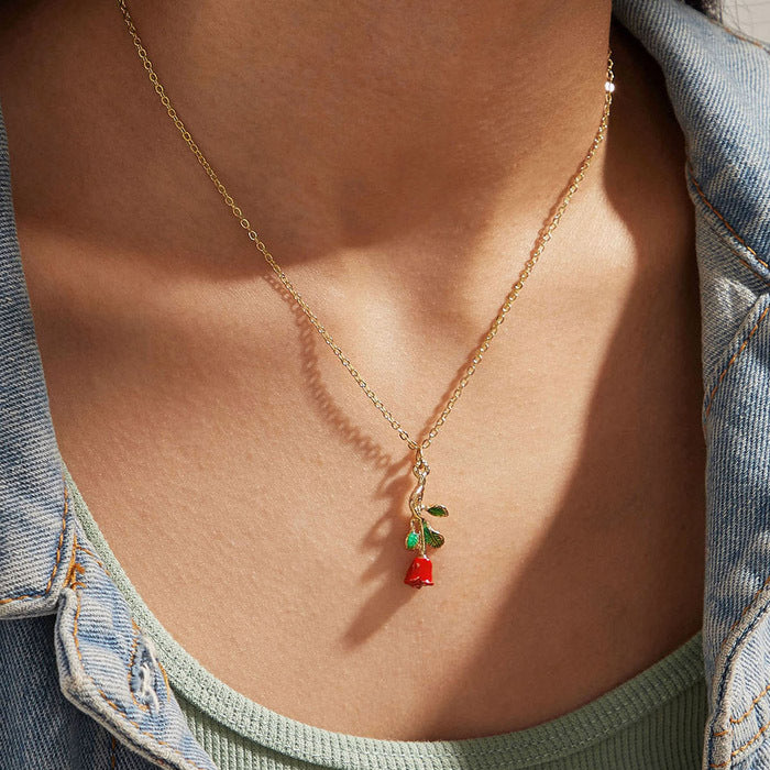 Creative Drop Red Rose Flower Pendant Necklace for Girlfriend