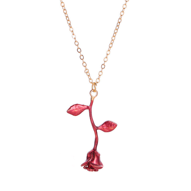 Creative Drop Red Rose Flower Pendant Necklace for Girlfriend